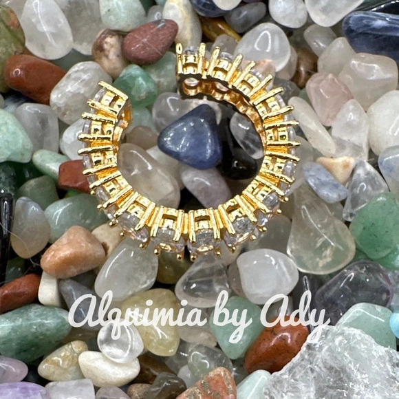 Gold diamond  style chunky jewel Tone gem ring band cuff - Picture 3 of 8